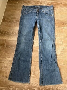 Hudson Jeans Medium Blue Flare Jeans with Raw Hem